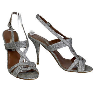 Tabitha Simmons Sparkle Heel Silver SZ 38.5 Womens Glitter Strappy Wedding Party